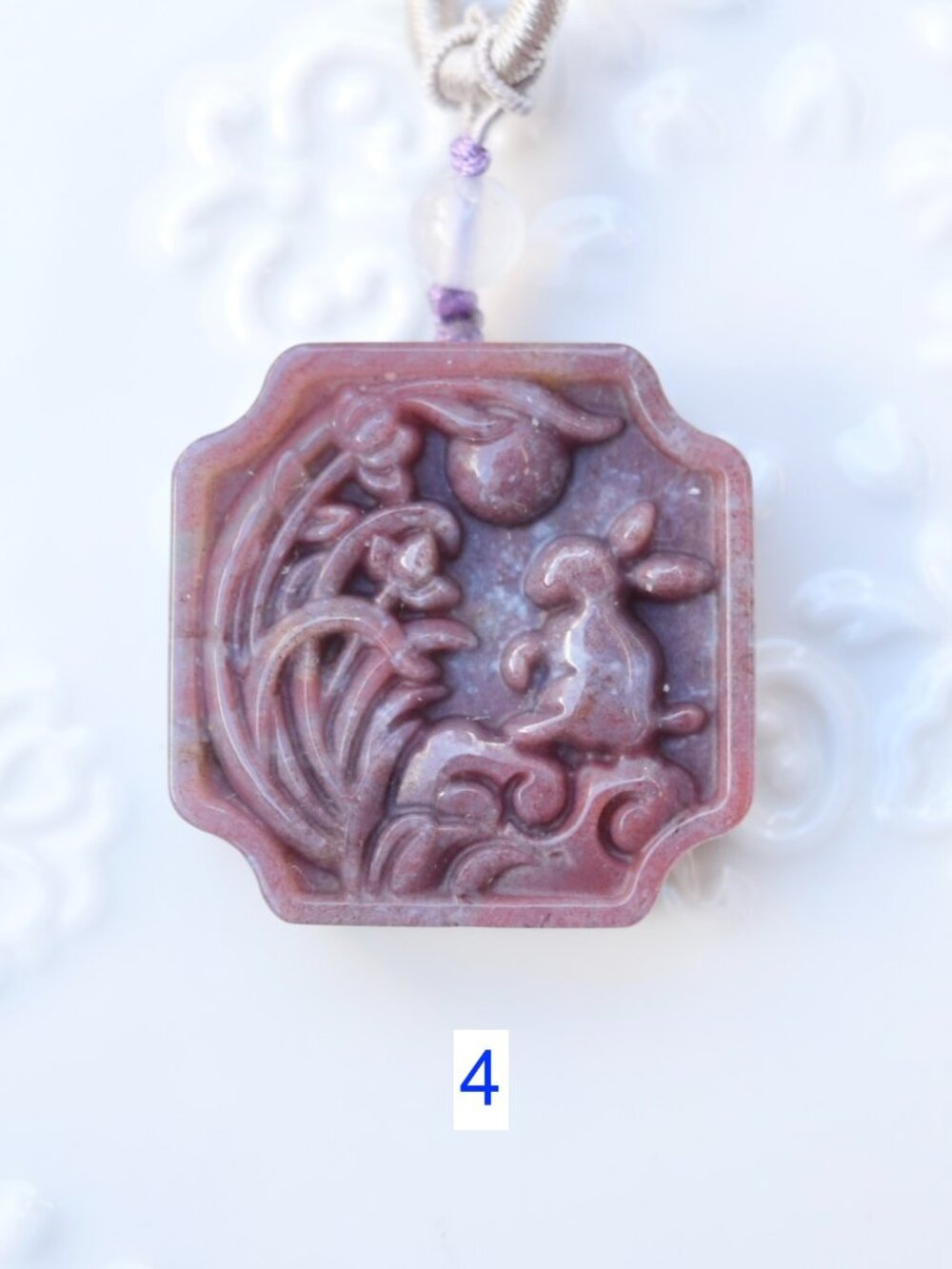Purple Rabbit Pendant Necklace - Ocean Jasper - Moon Festival - Style 4